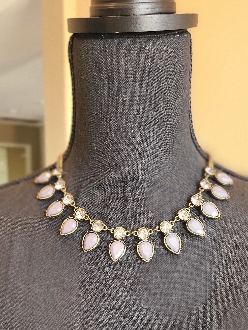 Cookie Lee Antique Gold-Tone Necklace with Gunmetal Grey Teardrop Stones